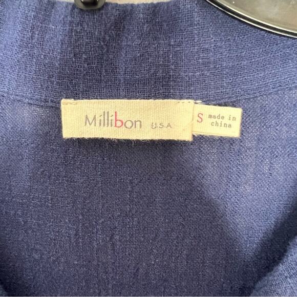 Millibon Navy Blue Button Down Lagenlook Blouse Women's size S - Picture 3 of 4